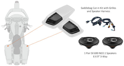 Hertz HD14H 6x9: For 2014 - 2023 Saddle Bag Lid Kit with Speaker Harness and SX690 NEO.1 3- Way Speakers