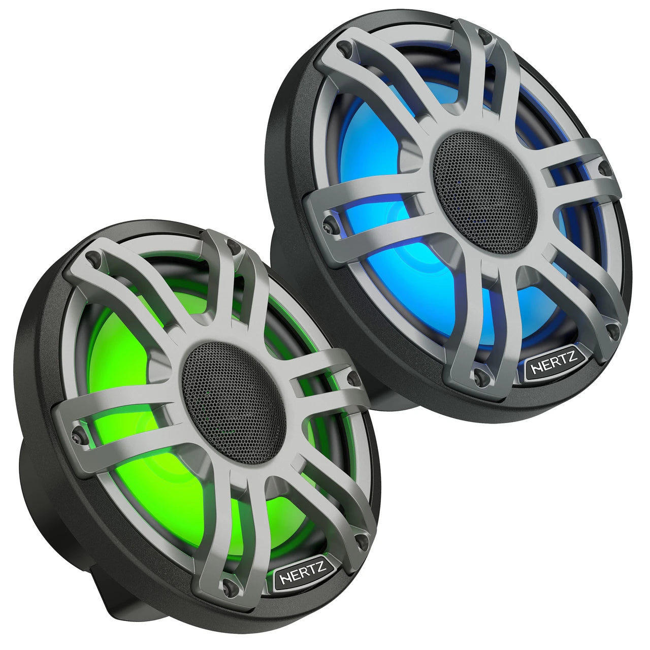 Hertz HMX 7.7 S-LD-G – 7.7" Hi-End LED Marine Coaxial Speakers, 200W Peak, 4Ω, IP65 Water-Resistant, Sport Grille, UV & Salt Fog Certified