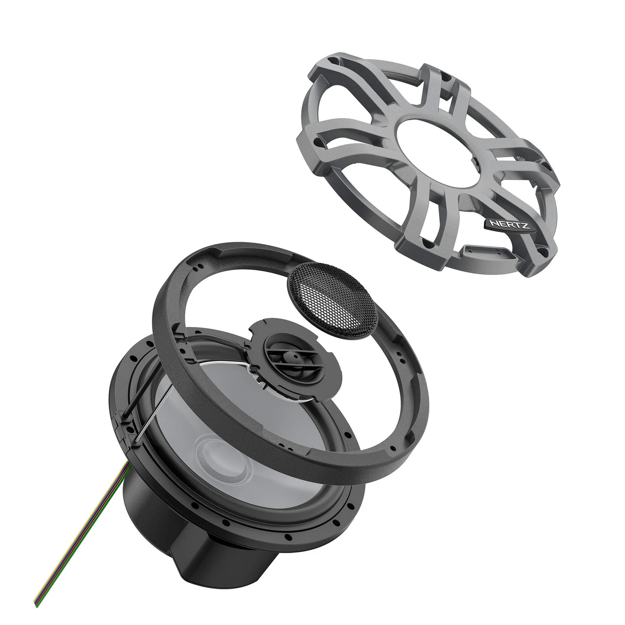 Hertz HMX 7.7 S-LD-G – 7.7" Hi-End LED Marine Coaxial Speakers, 200W Peak, 4Ω, IP65 Water-Resistant, Sport Grille, UV & Salt Fog Certified