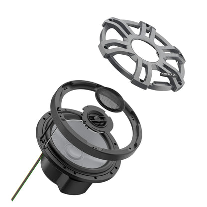 Hertz HMX 7.7 S-LD-G – 7.7" Hi-End LED Marine Coaxial Speakers, 200W Peak, 4Ω, IP65 Water-Resistant, Sport Grille, UV & Salt Fog Certified