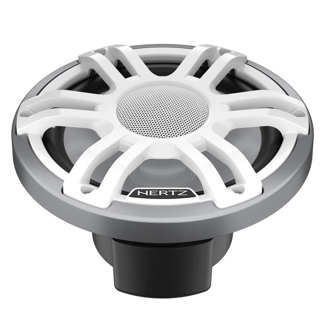 Hertz HMX 7.7 S-LD-SW – 7.7" Hi-End LED Marine Coaxial Speaker, 200W Peak, 4Ω, IP65 Water-Resistant, White Sport Grille, UV & Salt Fog Certified