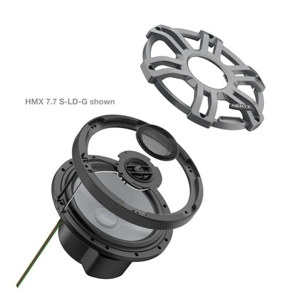 Hertz HMX 7.7 S-LD-SW – 7.7" Hi-End LED Marine Coaxial Speaker, 200W Peak, 4Ω, IP65 Water-Resistant, White Sport Grille, UV & Salt Fog Certified
