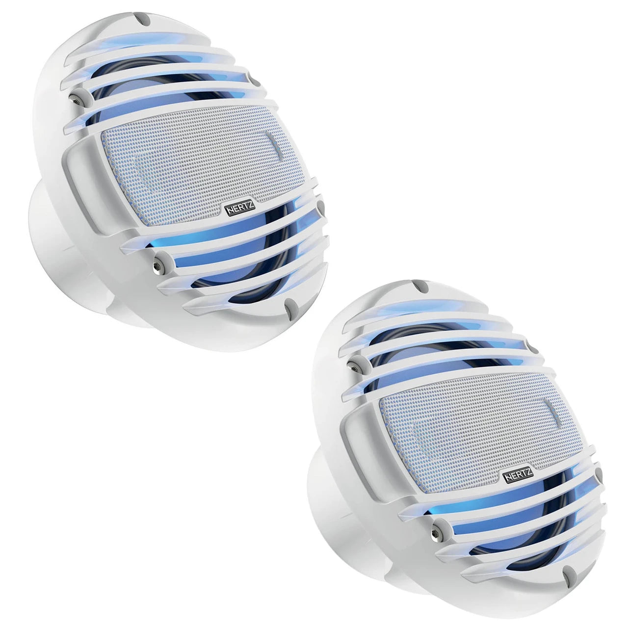 Hertz HMX 8 LD-TW - 8" 4-Ohm Coaxial Marine Speakers with RGB LEDs, White Grilles, Pair