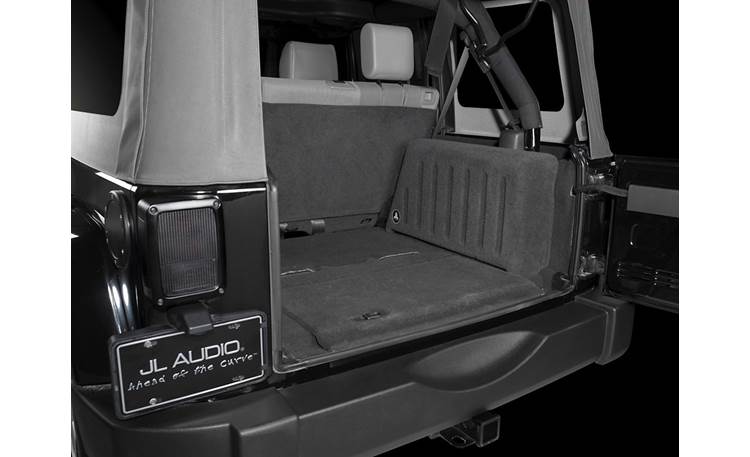 JL Audio Stealthbox® Custom-fit fiberglass enclosure with 13.5" TW5-v2 subwoofer — fits 2007-up Jeep Wrangler Unlimited